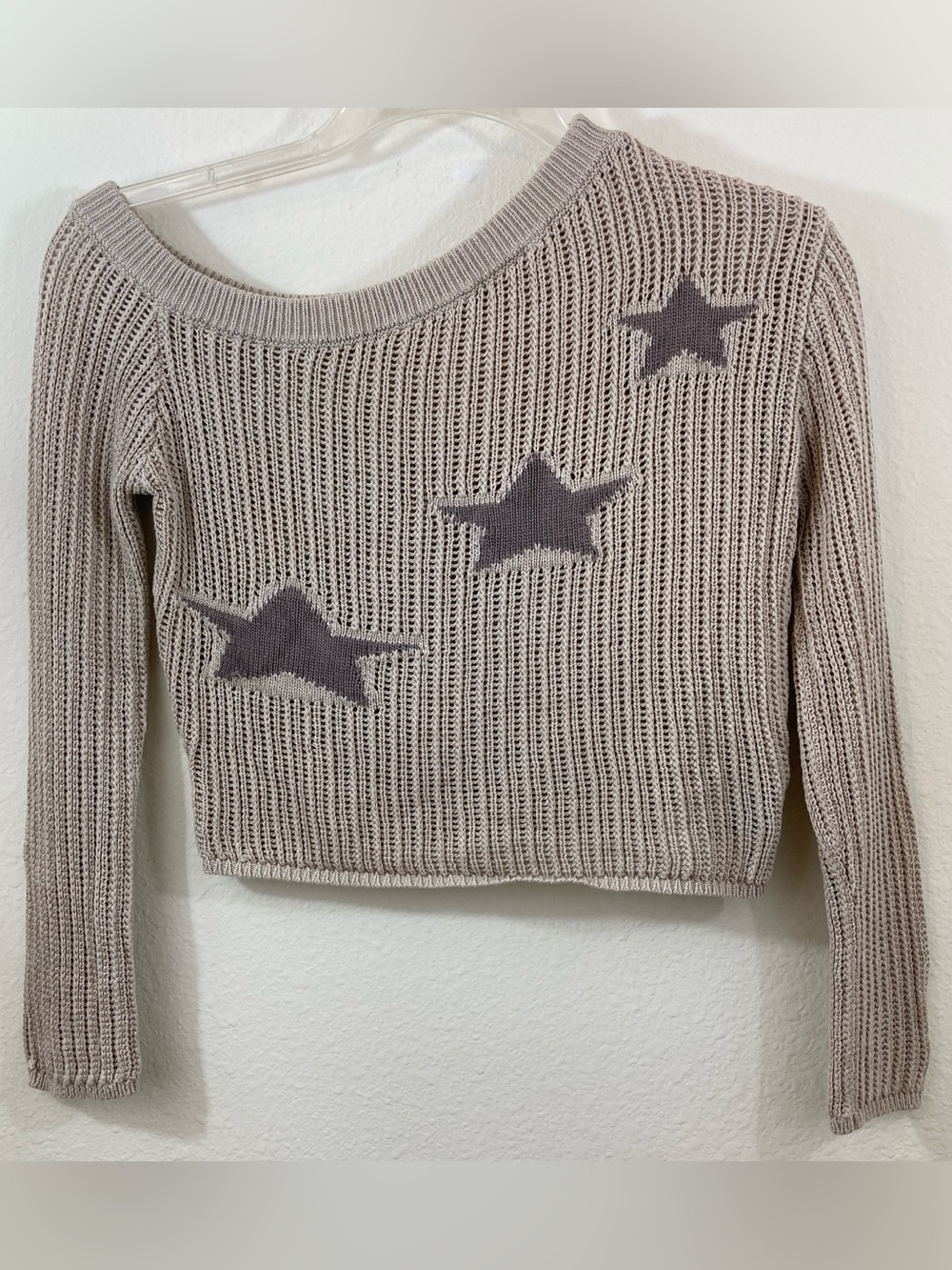Cider Taupe Star Knit Off Shoulder Sweater Size XS